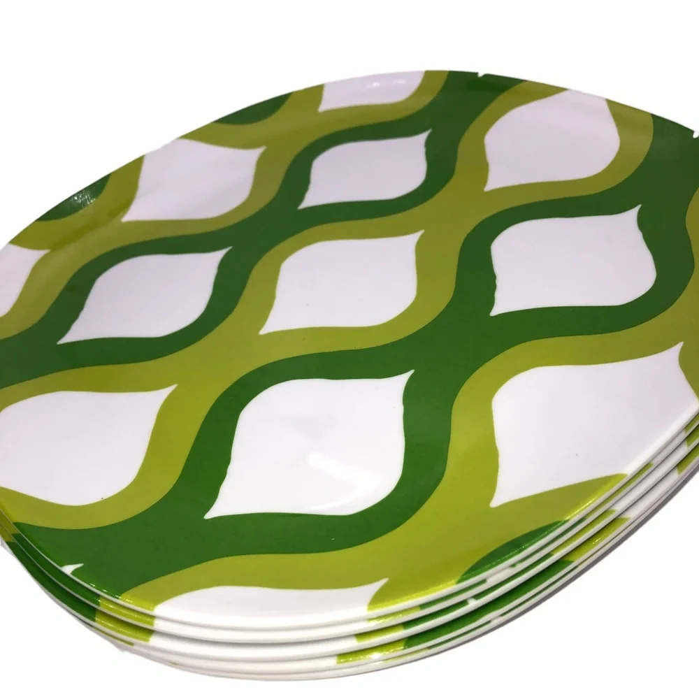 Set of 5 Melamine Green Green Geo Swirl Retro Pattern Lunch Plats
